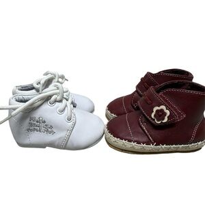 Baby newborn white mi bautizo lace up shoes and burgundy red leather shoes sz 1